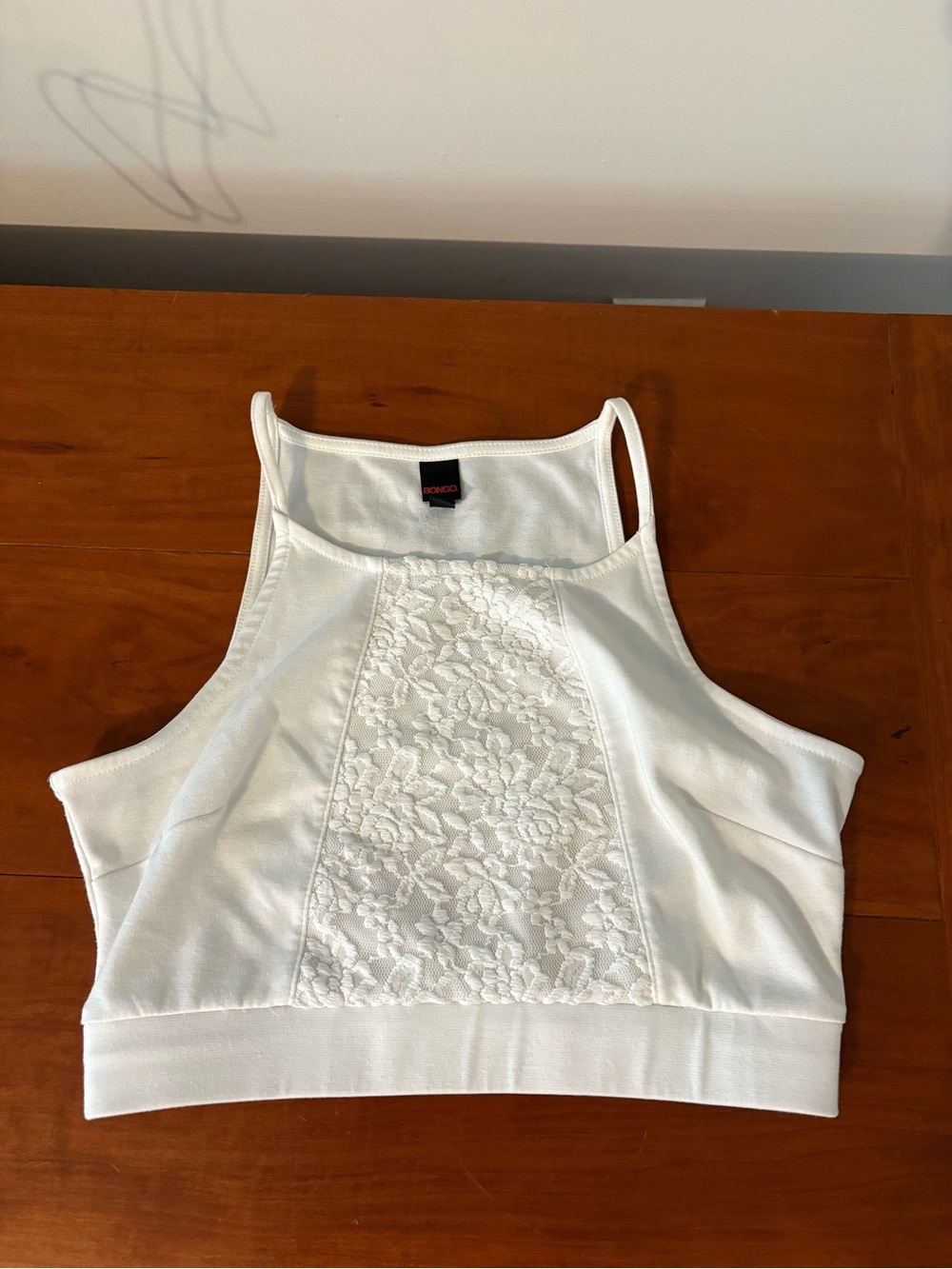 Title: White Lace Front Cropped Tank Top High Neck Size M - Picture 5 of 5